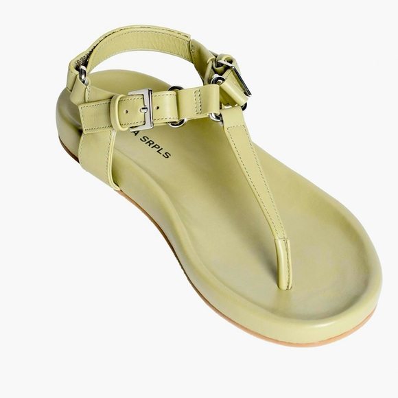 Zara NWT Leather Sandals Khaki Green - Picture 1 of 7